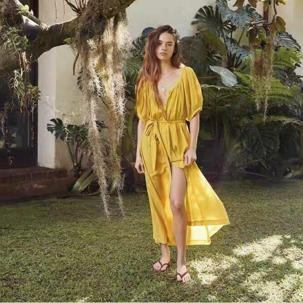 DOEN Juno Short Sleeve Maxi Dress XS, Moss